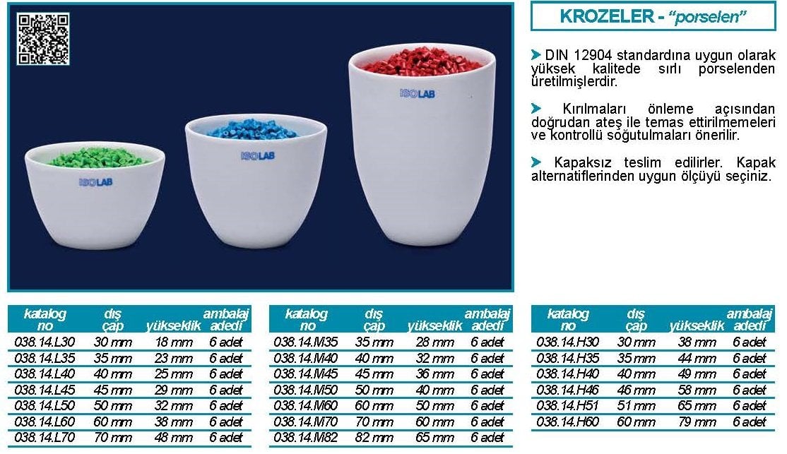 İSOLAB kroze porselen uzun form