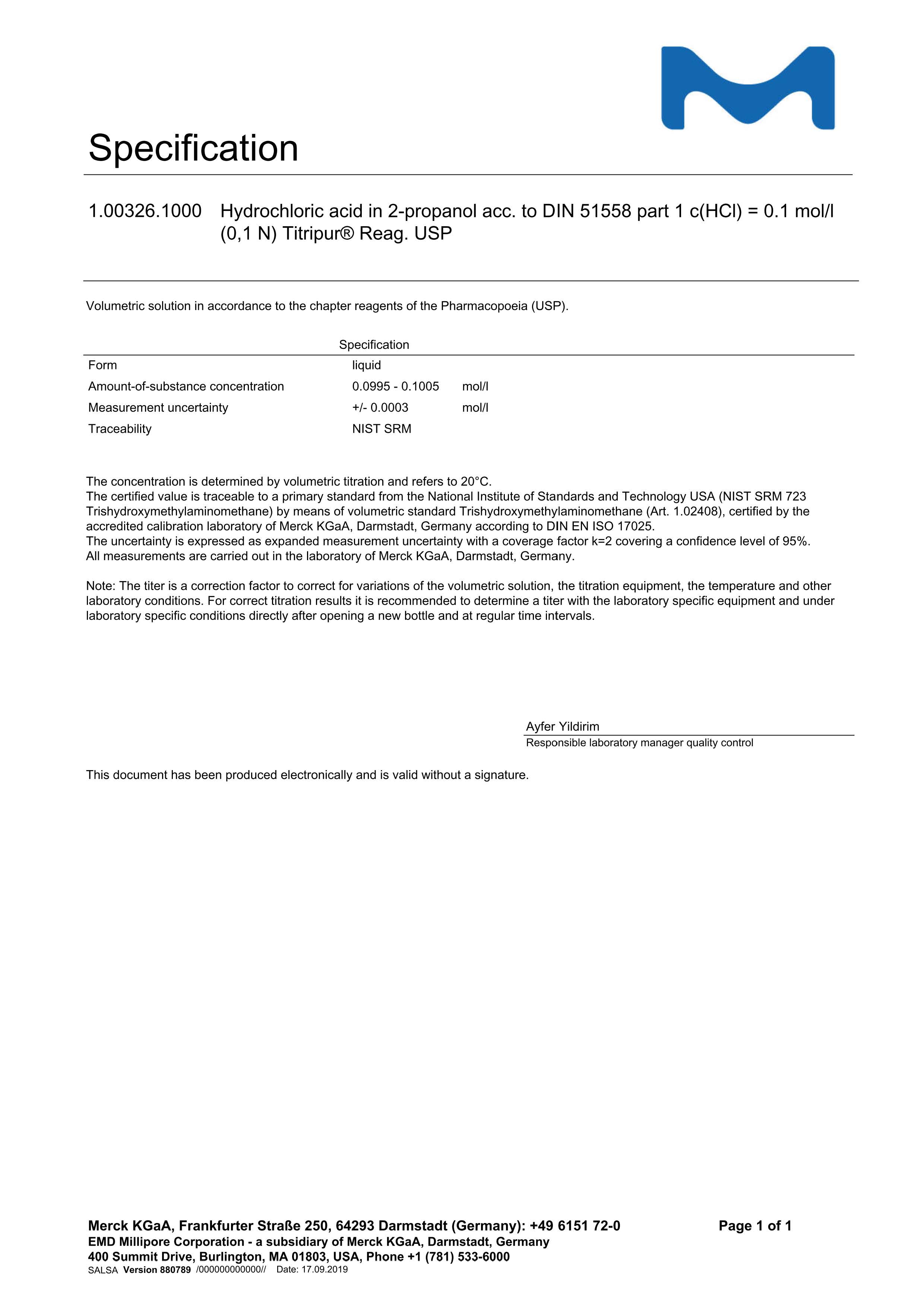 100326 Hydrochloric acid in 2-propanol
