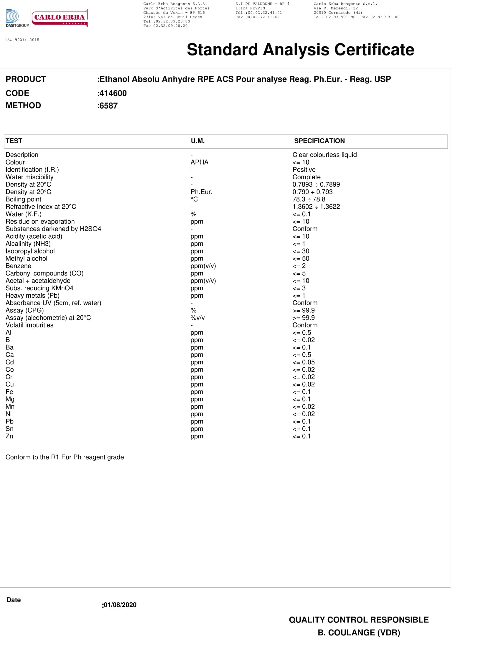 Ethanol absolute anhydrous