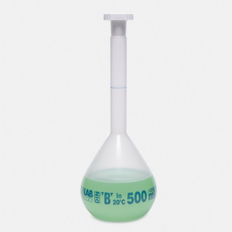 ISOLAB Balon Joje - P.P - Şeffaf - B Kalite - Mavi Skala - 500 ml - NS 19/26