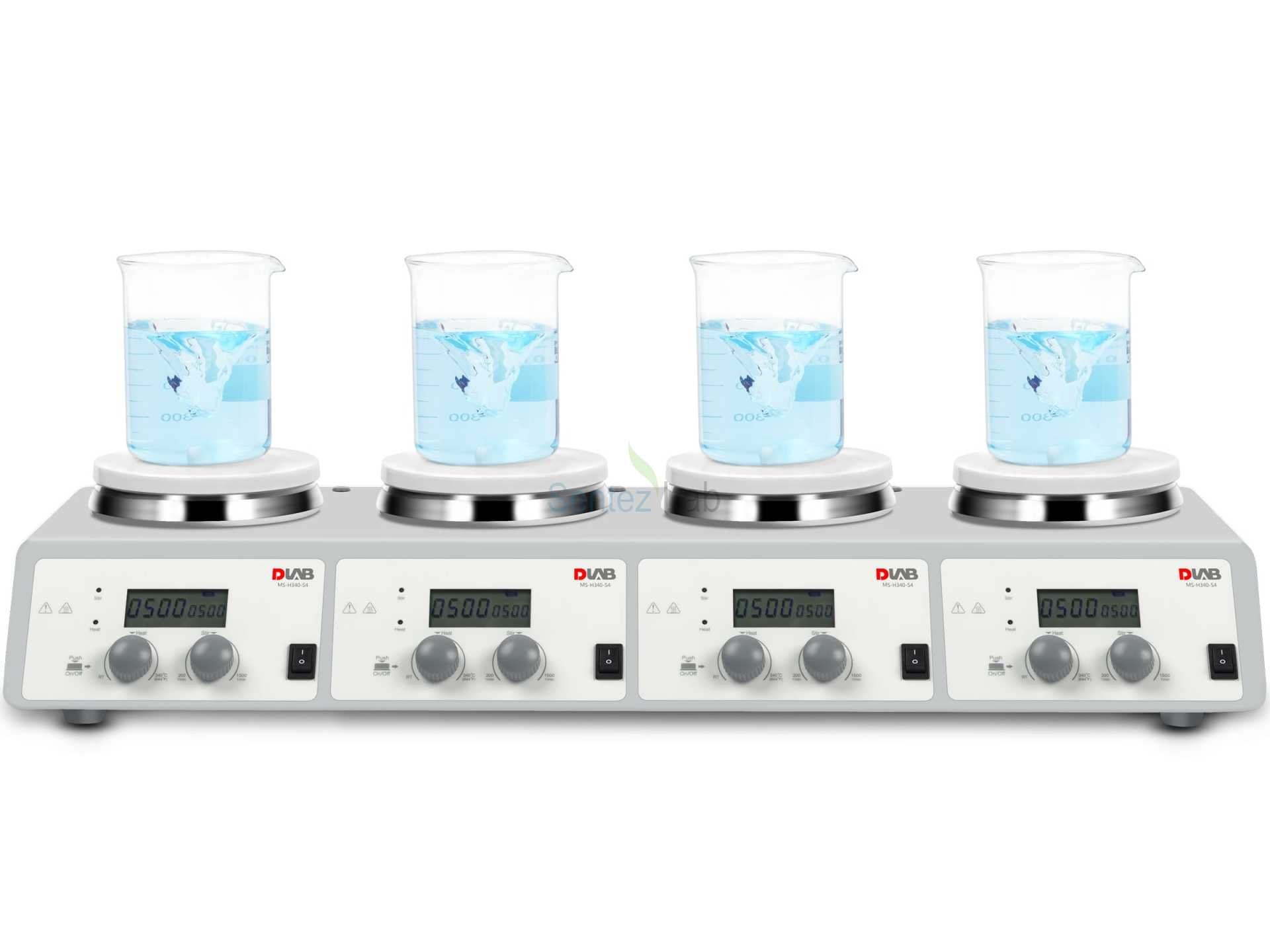 DLAB MS-H340-S4 4 Bölmeli Isıtıcılı Manyetik Karıştırıcı 200... 1.500 rpm / 25... 340 ℃ / 4 x 10 L Aksesuarsız