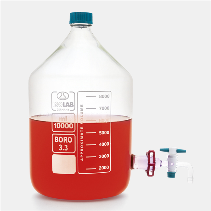 İSOLAB 062.27.905 bidon - borosilikat cam - şeffaf - musluklu - 5 litre