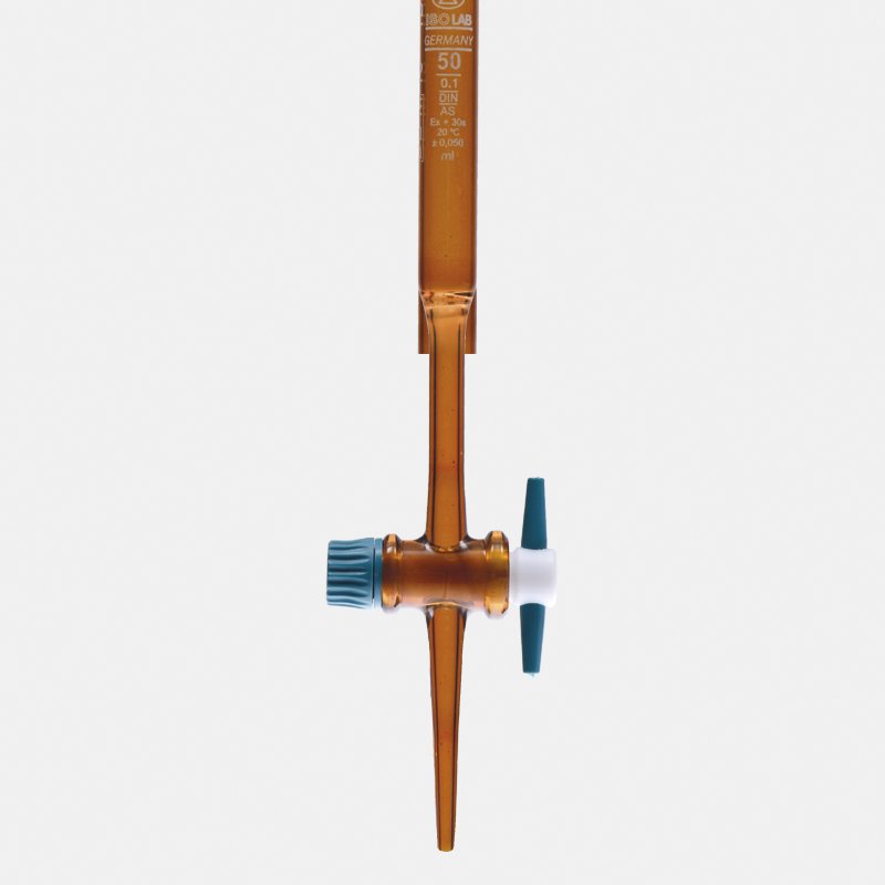 ISOLAB Büret - Düz - Amber - Ptfe Musluklu - As Kalite - Grup Sertifikalı - Beyaz Skala - 10 ml