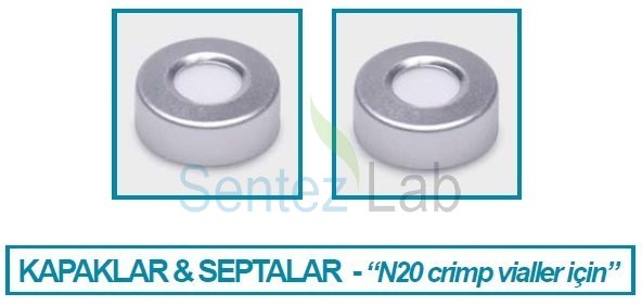 kapak + septa - silikon / PTFE - yarıksız - N20 vial için (100 adet)