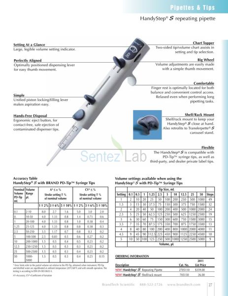 Brand HandyStep® S Manuel Tekrarlamalı Pipet