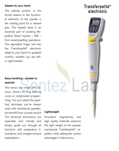 Brand Transferpette Electronic Ayarlanabilir Elektronik Pipet