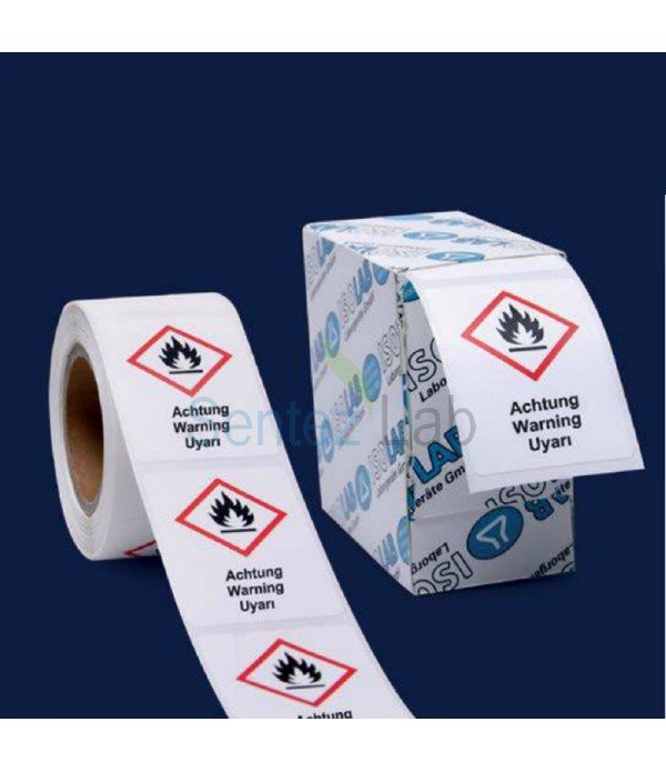İSOLAB 099.11.T01 patlayıcı piktogramı GHS 1 uyarı etiketi 26x37mm-250 etiket