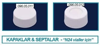ISOLAB 096.05.012 Kapak + Septa Silikon/PTFE Delikli Vida Yollu N24 Vial İçin | 100 Adet