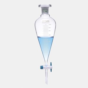 İSOLAB 031.02.250 ayırma hunisi - cam - konik - dereceli - PTFE musluklu - 250 ml