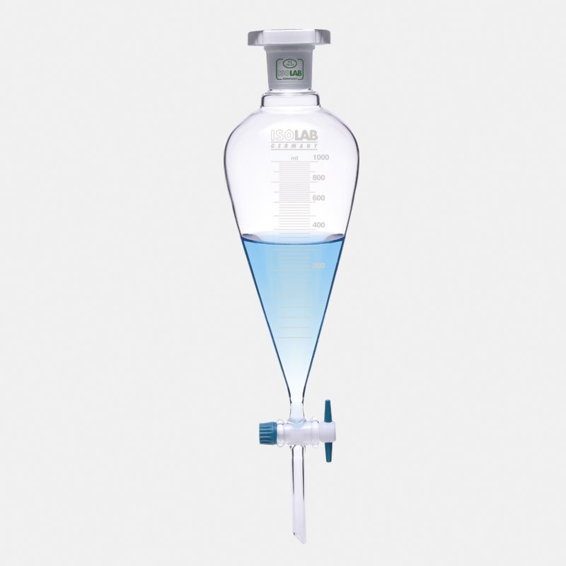 İSOLAB 031.02.500 ayırma hunisi - cam - konik - dereceli - PTFE musluklu - 500 ml