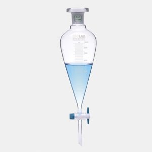 İSOLAB 031.02.500 ayırma hunisi - cam - konik - dereceli - PTFE musluklu - 500 ml