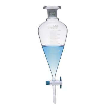 İSOLAB 031.02.901 ayırma hunisi - cam - konik - dereceli - PTFE musluklu - 1000 ml
