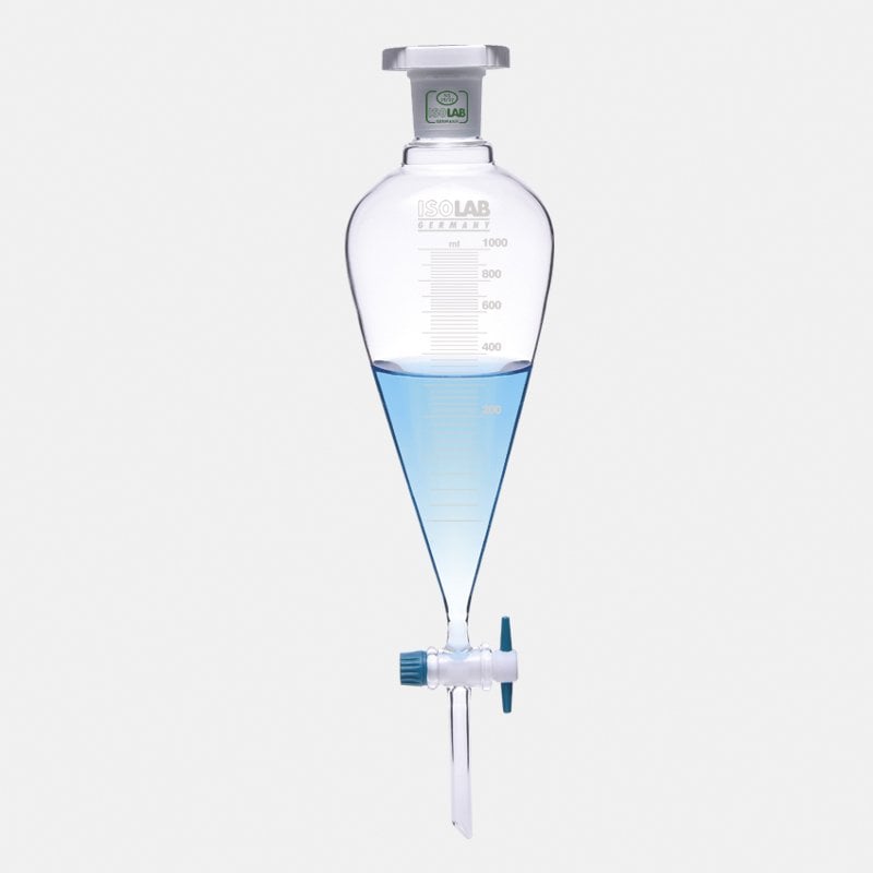 İSOLAB 031.02.902 ayırma hunisi - cam - konik - dereceli - PTFE musluklu - 2000 ml
