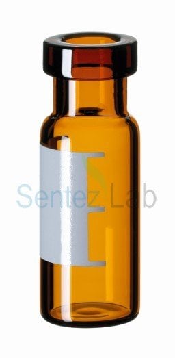 1.5ML CRİMP NECK VİAL, 32 X 11.6MM, AMBER GLASS, 1ST HYDROLYTİC CLASS, WİDE OPENİNG, LABEL AND FİLLİNG LİNES