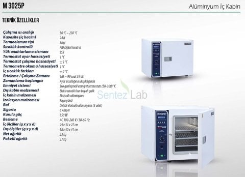 Elektromag M3025 P Kuru Hava Sterilizatörü (Aluminyum İç Gövdeli) +5... 250 °C/24 L