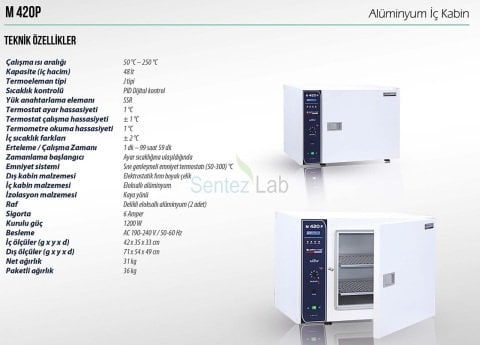 Elektromag M420 P Kuru Hava Sterilizatörü (Alüminyum İç Gövdeli)  +5... 250 °C / 48 L