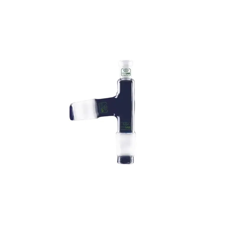 ISOLAB  Adaptör - Distilasyon - Standart Başlık - Dişi Şilif Ns 14/23 - Erkek Şilif : Ns 14/23 - Açılı Erkek Şilif : Ns 14/23