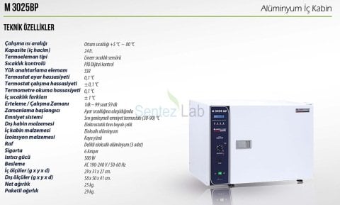 Elektromag M 3025 BP İnkübatör (Alüminyum İç Gövdeli)  24 L / +5 ºC... + 99,9 ºC