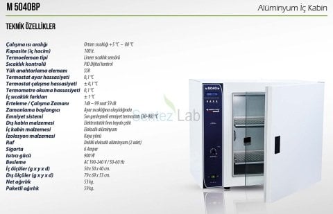 Elektromag M5040 BP İnkübatör (Alüminyum İç Gövdeli)  100 L / +5
