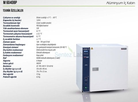 Elektromag M6040 BP İnkübatör (Alüminyum İç Gövdeli)  Ortam Sıcaklığı + 5... 99,9 °C  / 120 lt