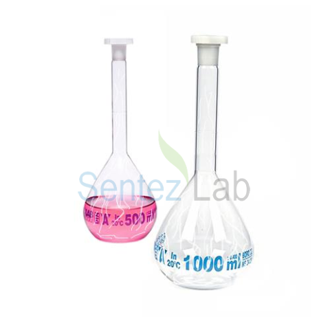 İSOLAB balon joje - yüzey kaplı - standard - şeffaf - A kalite - grup sertifikalı - mavi skala - 1000 ml - NS 24/29