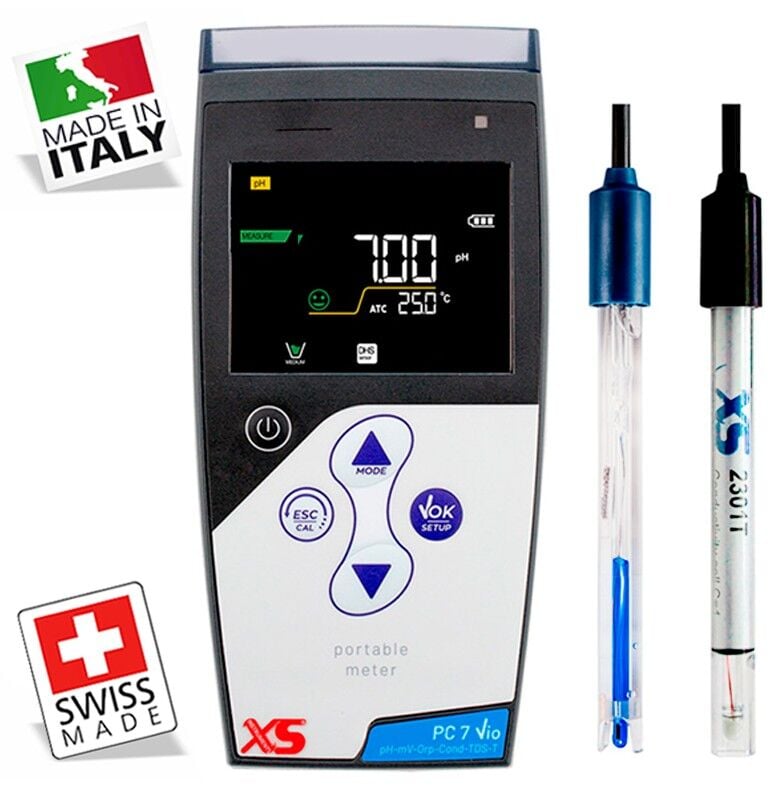 XS Instruments PC 7 Vio Portatif Multiparametre Ölçer – 201T pH ve 2301T İletkenlik Elektrodu ile