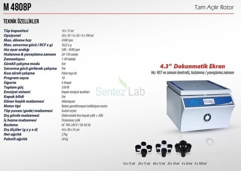 Elektromag M4808 P Genel Amaçlı Santrifüj  4500 rpm /  16X15 ml Veya 4X50-100 ml