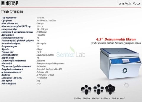 Elektromag M 4815 P Genel Amaçlı Santrifüj  (Tam Açılır Rotor)  4500 rpm | 48 X 15 ml