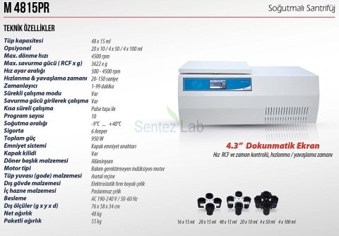 Elektromag M4815 PR Soğutmalı Santrifüj 4500 rpm | 48x15 ml , 16x15 mL veya 4x50-100 mL