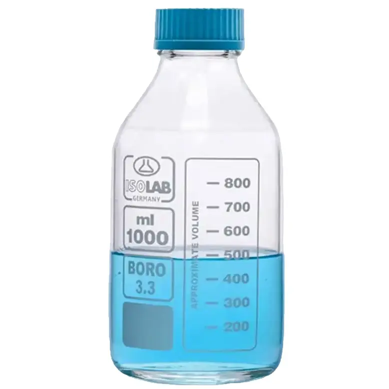 ISOLAB  Şişe - Borosilikat Cam - Şeffaf - Vidalı Kapaklı - 1000 Ml