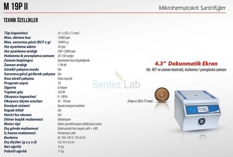 Elektromag M19 PII  Mikrohematokrit Santrifüj   12000 rpm / 24 Adet (Ø2 X 75 mm)