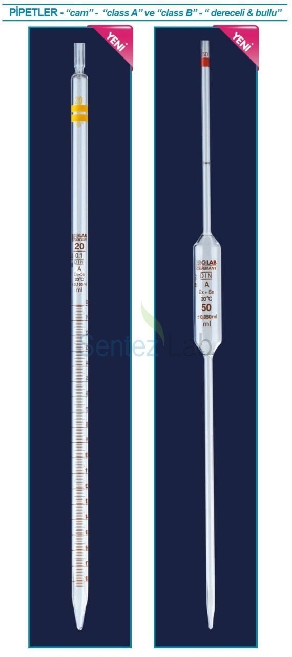 İSOLAB 021.15.025 pipet - cam - bullu - A kalite - amber skala - 25 ml