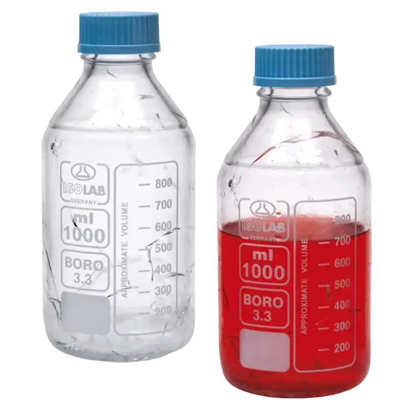 ISOLAB  Şişe - Borosilikat Cam - Şeffaf - Vidalı Kapaklı - 2000 Ml - Yüzey Kaplı