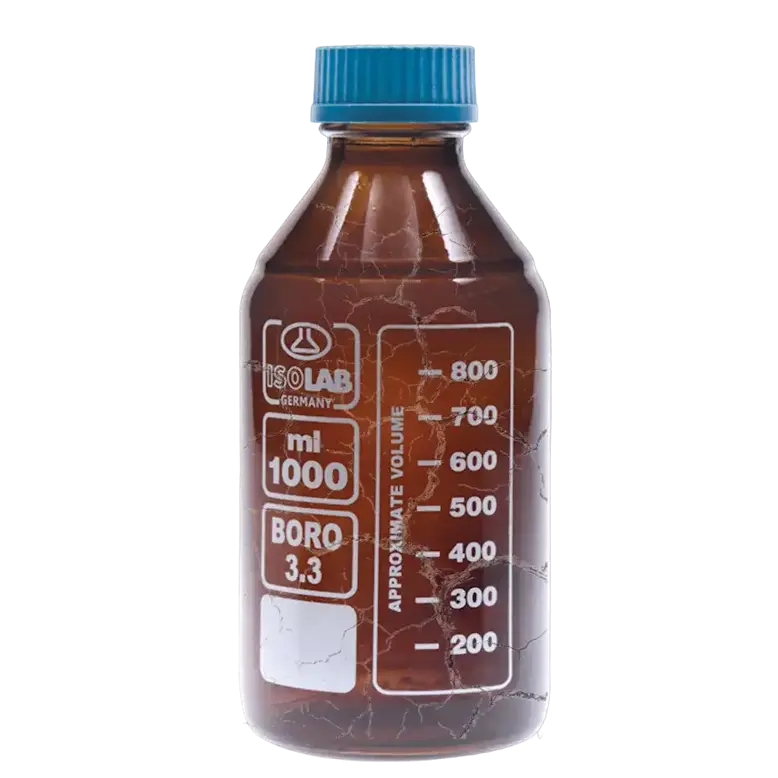 ISOLAB  Şişe - Borosilikat Cam - Amber - Vidalı Kapaklı - 100 Ml - Yüzey Kaplı