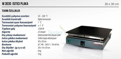 Elektromag M 3030 Isıtıcı Tabla (Hot Plate)   30X30 cm / 300 °C