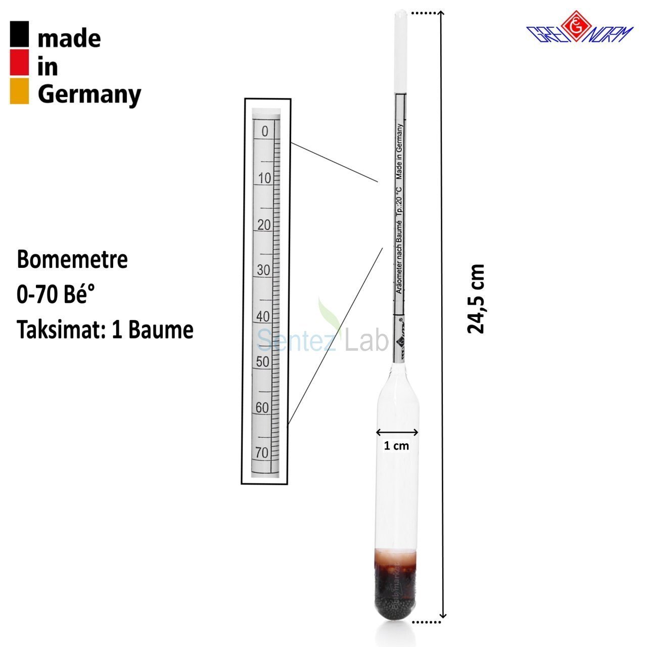 Greinorm Bomemetre 0-70 Bé° - Sıvı Yoğunluğu Ölçer