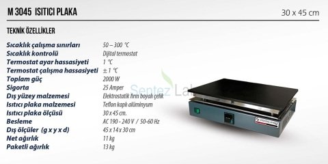 ELEKTROMAG M3045 ISITICI TABLA (Hot Plate) 30x45 cm/300 °C