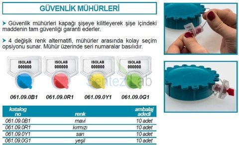 İSOLAB 061.09.0B1 güvenlik mühürü - geniş ağızlı şişeler için - mavi renkli (10 adet)