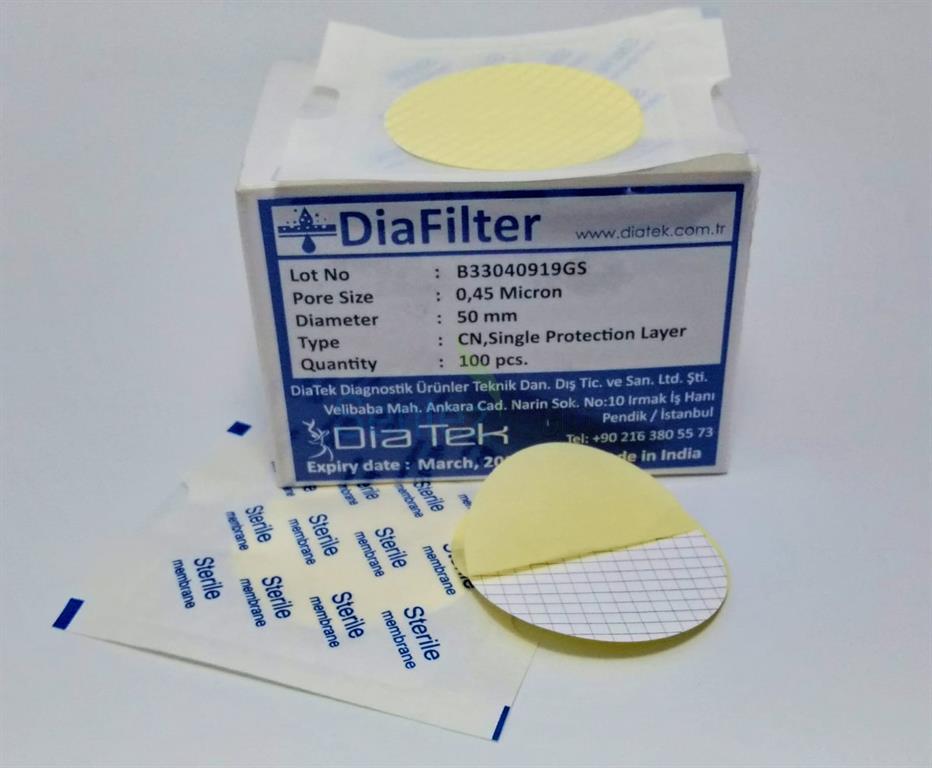 DiaFilter Selüloz Nitrat Membran Filtre Kağıdı, Steril, 47 mm, 0.45 Mikron (Sudaki Fiziksel Kirlilik Tespit Filtre Kağıdı) / 100 Adet