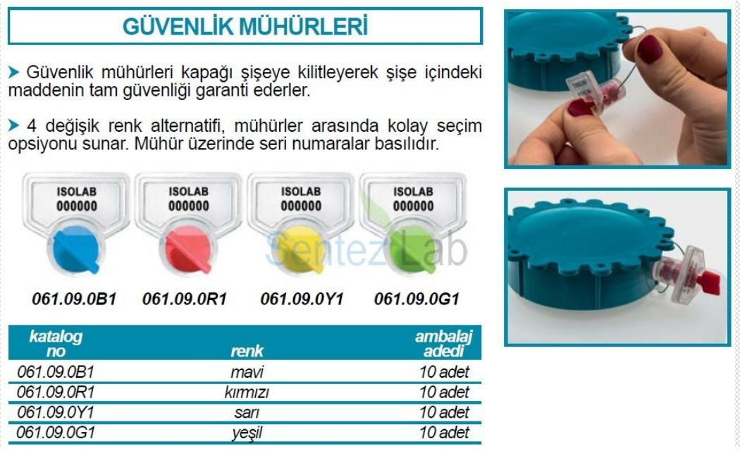 ISOLAB 061.09.0Y1 Güvenlik Mühürü – Geniş Ağızlı Şişe, Sarı, 10 Adet