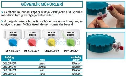 İSOLAB 061.09.0G1 güvenlik mühürü - geniş ağızlı şişeler için - yeşil renkli (10 adet)