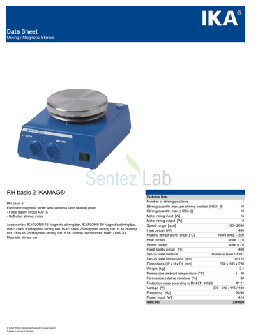 IKA RH Basic 2 Isıtıcılı Manyetik Karıştırıcı 10 L/2000 rpm/320 °C