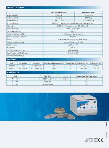 NF 048 Mikrolitre ve Hematokrit Santrifüj (Rotor Seçimine Göre) 24 x 1,5/2 mL / 14.000 rpm | 24 x Kapiler Tüp / 12.000 rpm