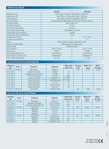 NÜVE NF 800R Soğutmalı Santrifüj -9... 40 °C | 4x200 mL (Açılır Rotor) / 24x1.5/2 mL (Açılı Rotor)