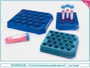 ISOLAB 078.06.015 Tüp Standı 15 mL Mavi | Bas Bırak 25’li Tüp Rafı