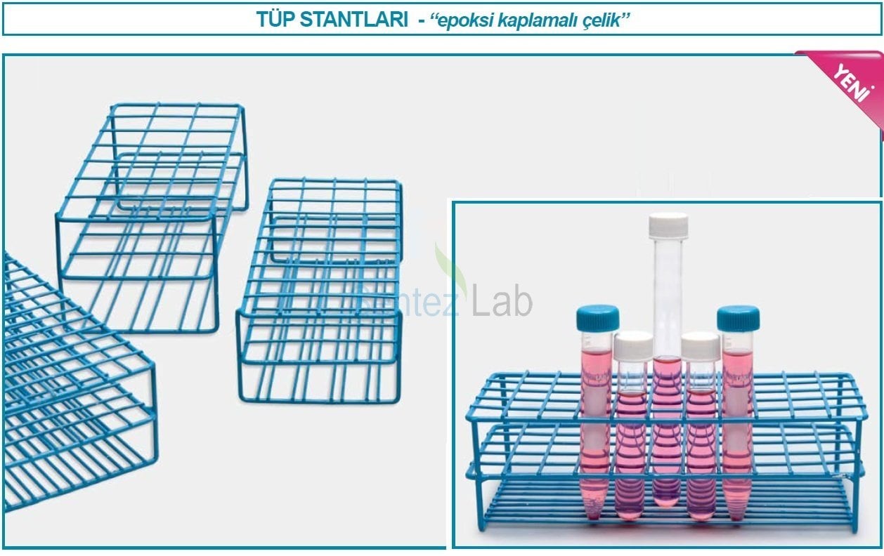 İSOLAB 079.01.102 tüp standı - epoksi kaplı tel - 55 delik - 16 mm tüpler için