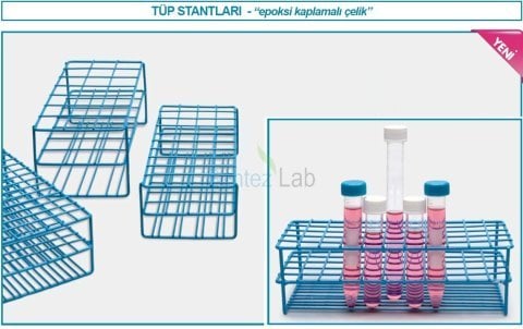 İSOLAB 079.01.102 tüp standı - epoksi kaplı tel - 55 delik - 16 mm tüpler için