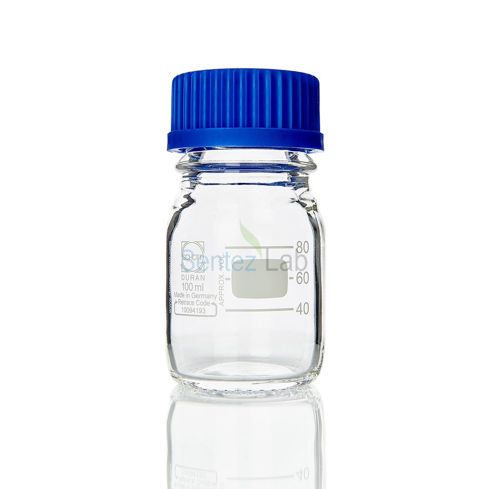 Laboratuvar şişesi mavi kapaklı 100 ml