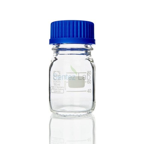 Laboratuvar şişesi mavi kapaklı 100 ml