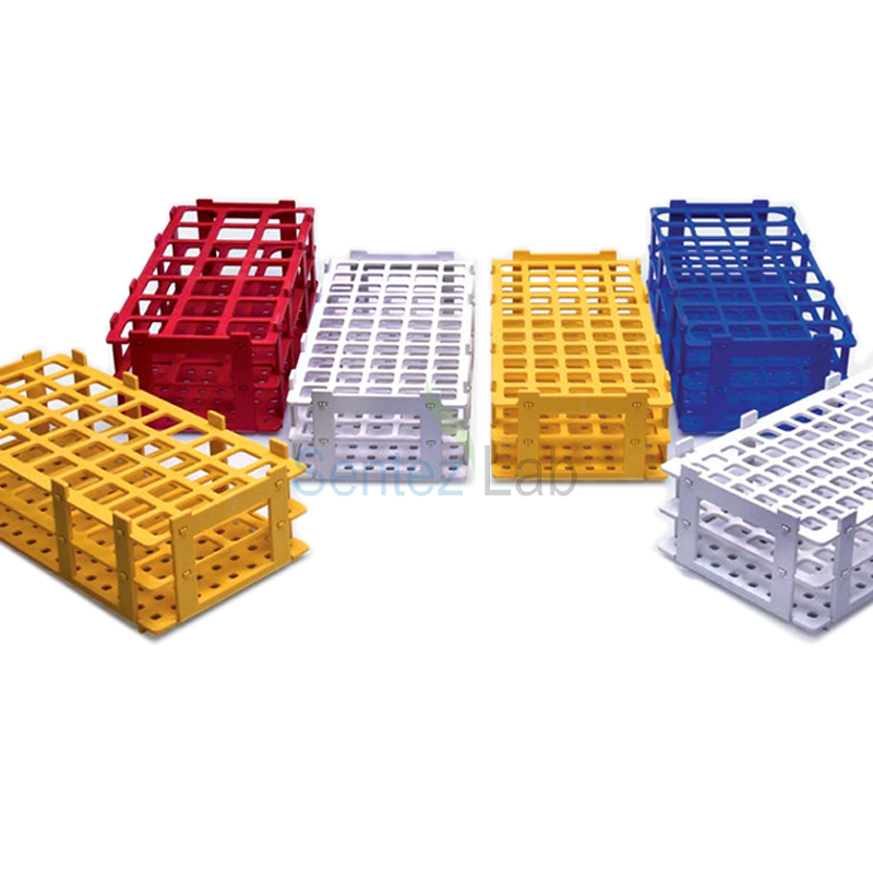 İSOLAB 079.01.002B tüp standı - demonte - P.P - 55 delik - 16 mm tüpler için - mavi